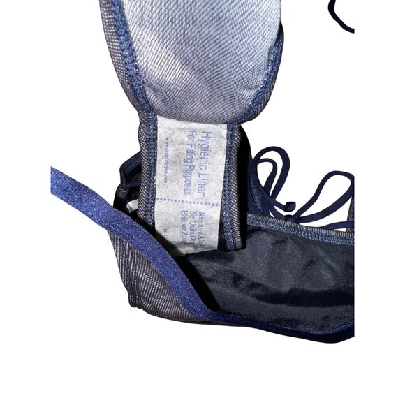 Fashion Nova Blue Jean Look Triangle Bikini Size XL Sexy Denim‎ Beach Swimsuit - Picture 4 of 6